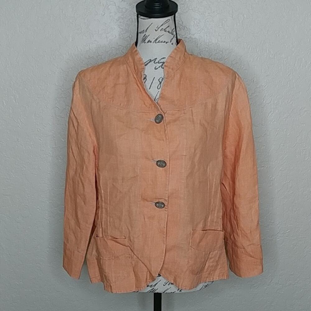 Chico's Linen Button Front Blazer